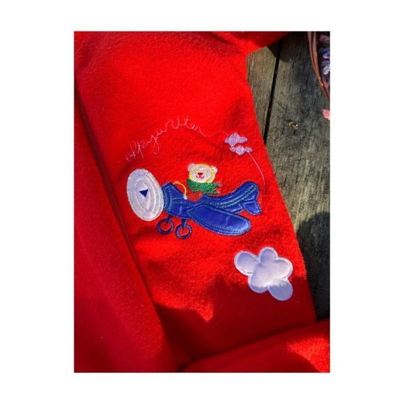 Vtg 70s Young Fair Togs Fleece Footy Pajamas Jumpsuit Hood Red White Blue 9/18M - Picture 5 of 7